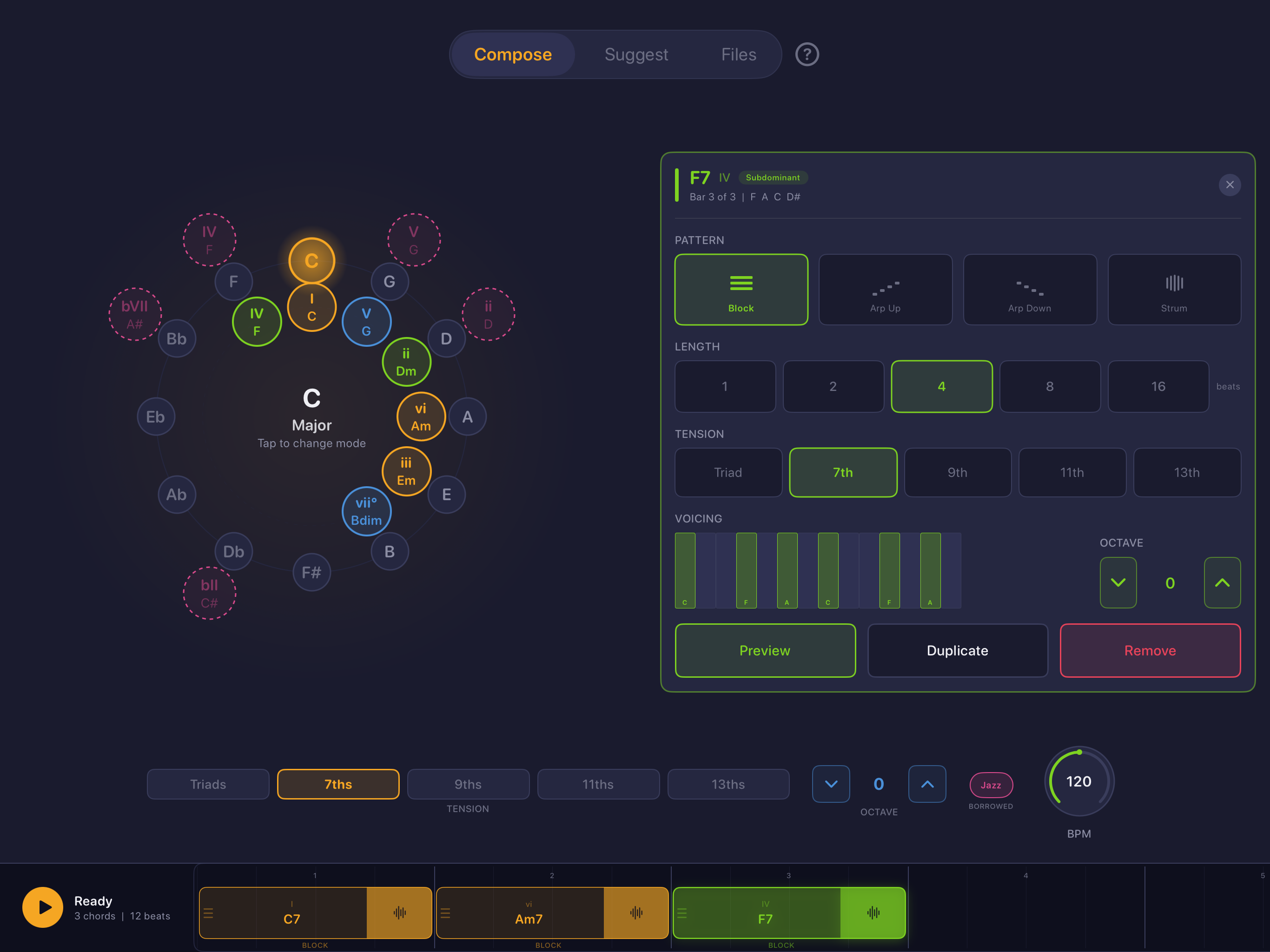 ChordFlow compose view with chord editor