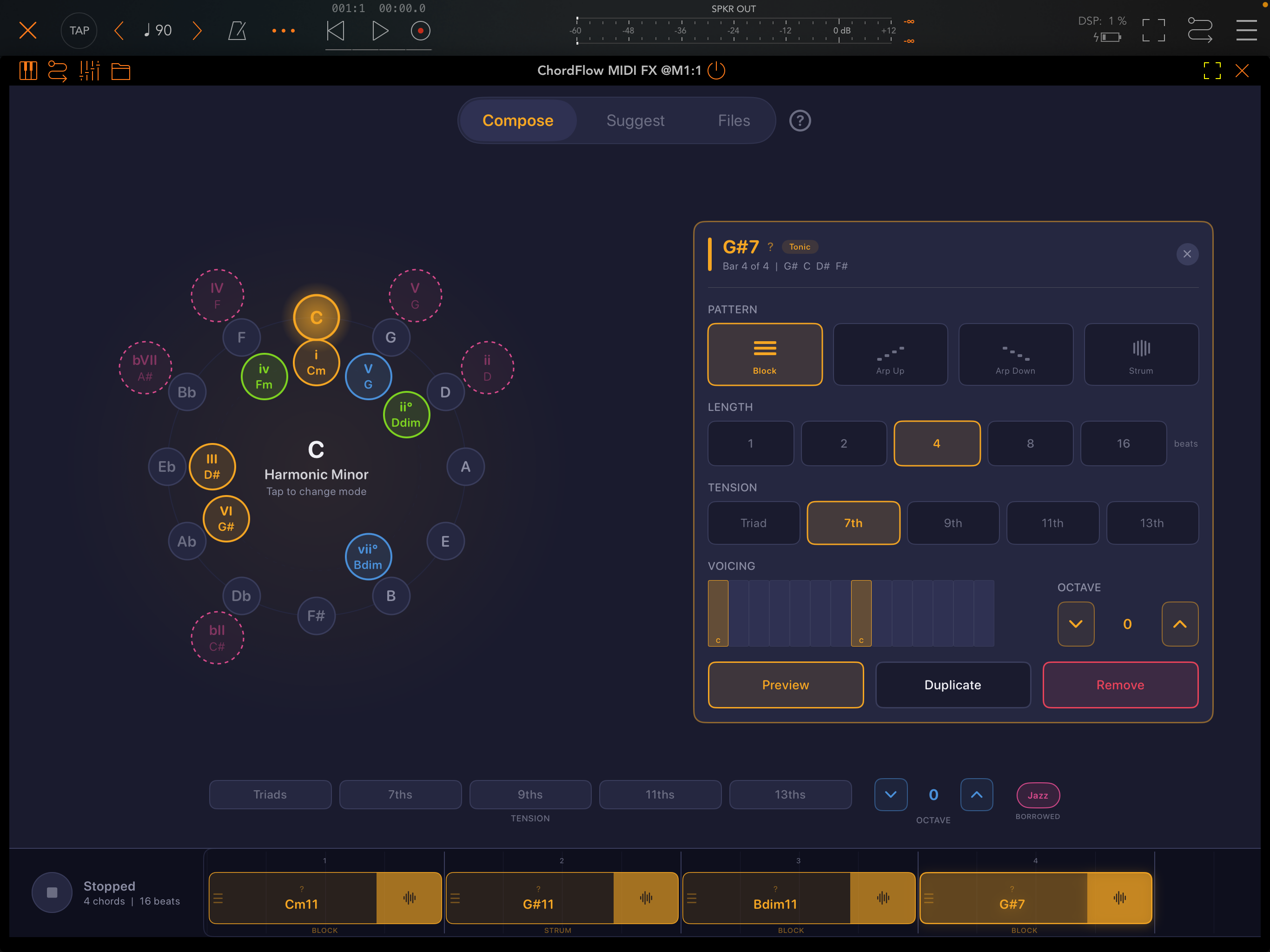 ChordFlow AUv3 MIDI FX in a host app
