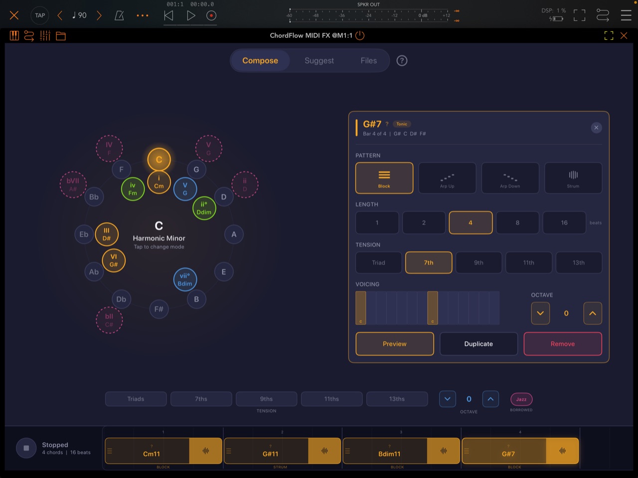 ChordFlow AUv3 MIDI FX in a host app