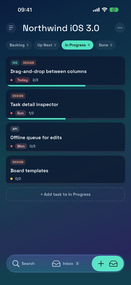 One column per page on iPhone, swipe between them