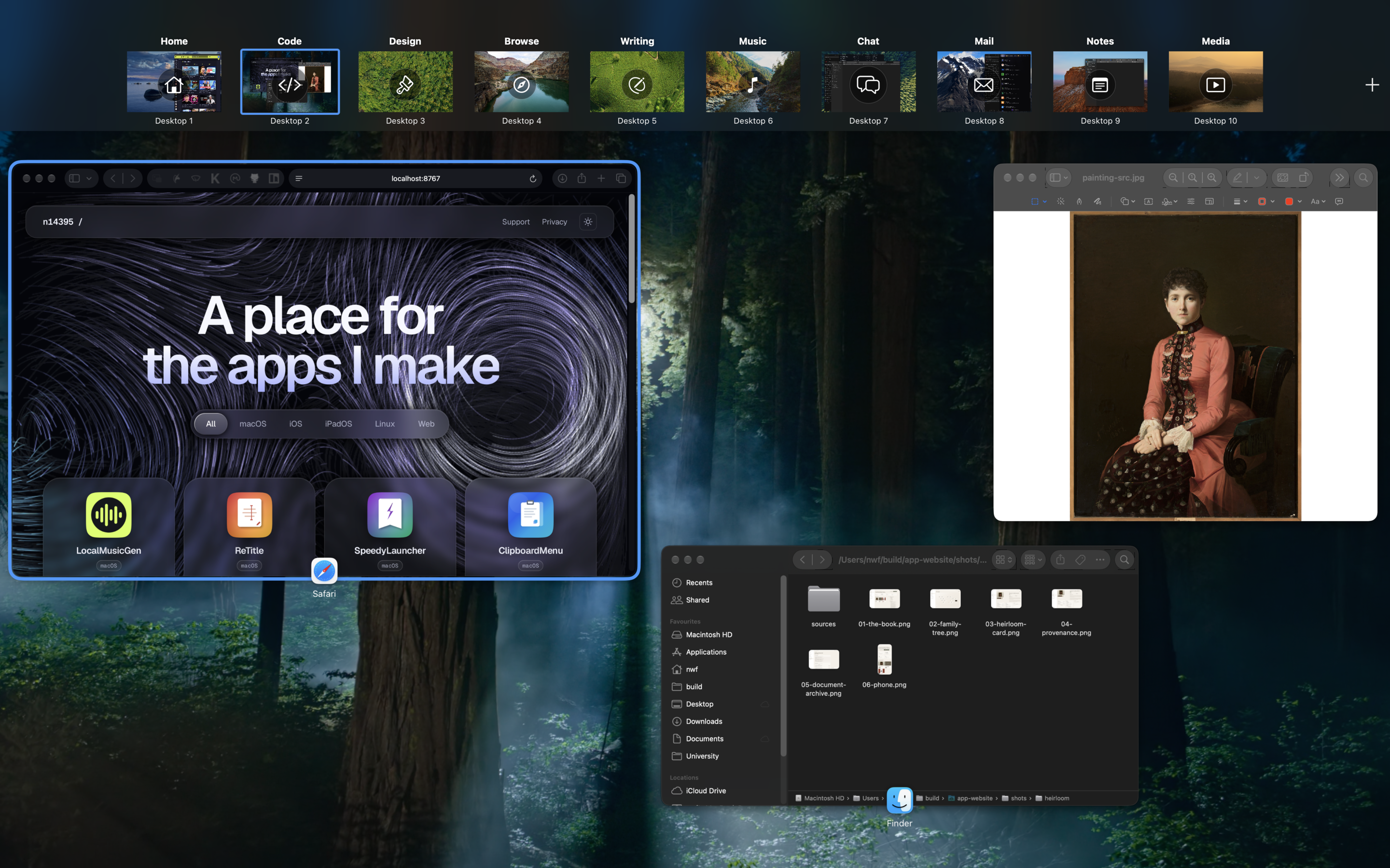 Your Spaces, named and iconed on Mission Control's own thumbnails