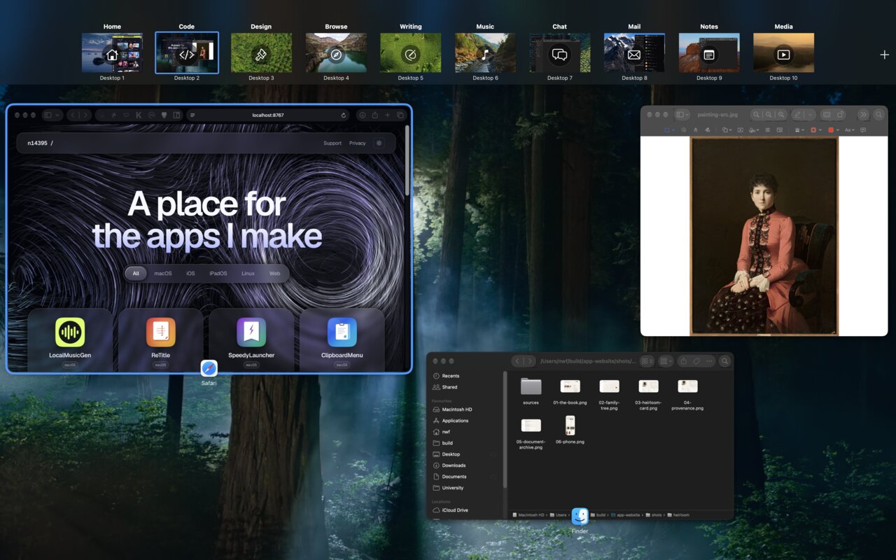 Your Spaces, named and iconed on Mission Control's own thumbnails
